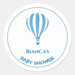 Pegatina Redonda Baby Shower Blue Hot Air Balloon
