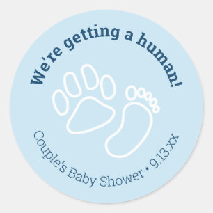 Pegatina Redonda Baby Shower Blue Paw Print y Baby Foot