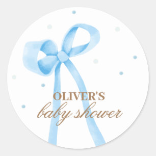 Pegatina Redonda Baby Shower Blue Simple Polka Dot