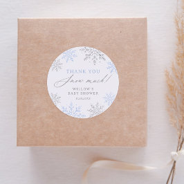 Pegatina Redonda Baby Shower Blue Snowflake Muchas Gracias Por La N