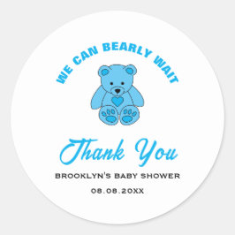 Pegatina Redonda Baby Shower Blue Teddy Bear Podemos Esperar