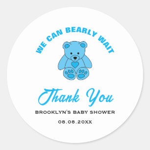Pegatina Redonda Baby Shower Blue Teddy Bear Podemos Esperar