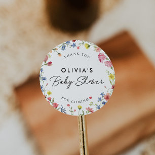 Pegatina Redonda Baby Shower Boho Colorful Wildflower Fairytale