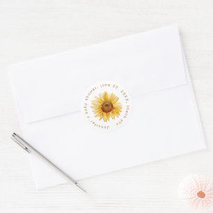 Pegatina Redonda Baby Shower Boho Girasol Natural