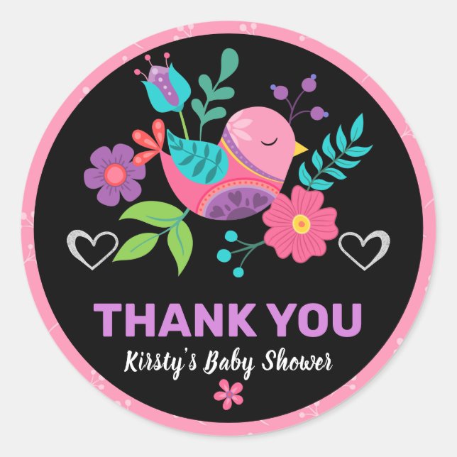 Pegatina Redonda Baby Shower Bright Bird & Flour Mexican Fiesta (Anverso)