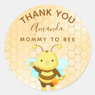 Pegatina Redonda Baby Shower bumble bee honeycomb gracias