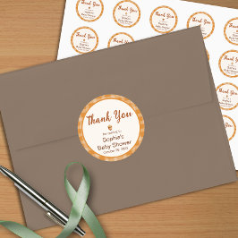 Pegatina Redonda Baby Shower Caída, Calabaza Pequeña, Tapada, Acorn