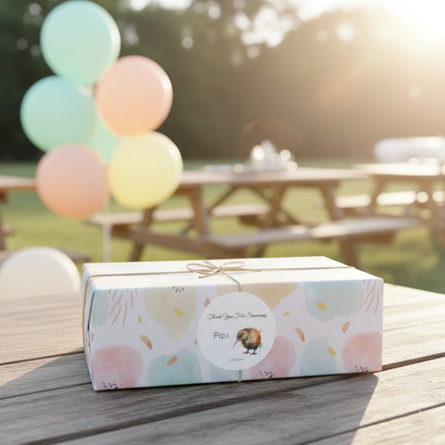 Pegatina Redonda Baby Shower Caprichoso de Pájaro Kiwi | Sweet Pipi (Subido por el creador)