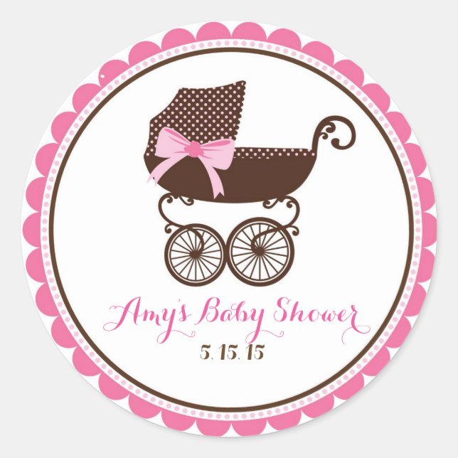 Pegatina Redonda Baby Shower Carriage Pegatinas Favor (Anverso)