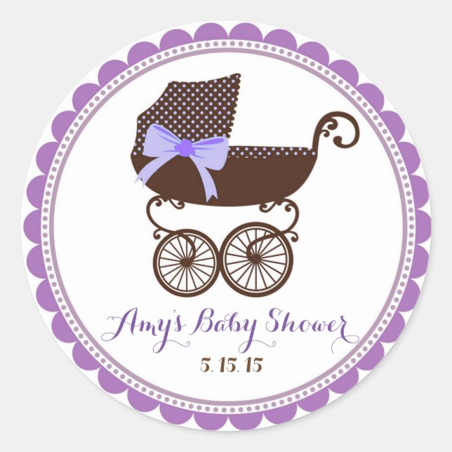 Pegatina Redonda Baby Shower Carriage Pegatinas Favorece (Anverso)