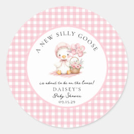Pegatina Redonda Baby Shower Chica de acuarela de Goose