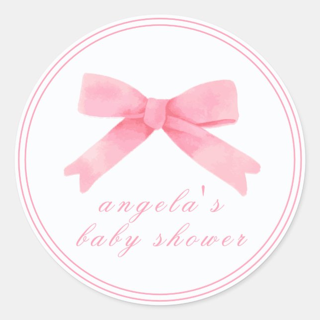 Pegatina Redonda Baby Shower Chica de barrido rosado (Anverso)