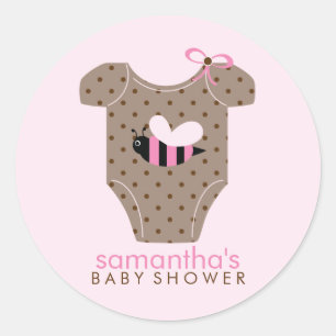 Pegatina Redonda Baby Shower Chica de Bee Outfit