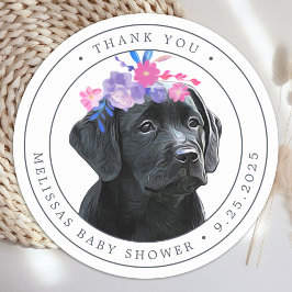 Pegatina Redonda Baby Shower, Chica de Black Lab, gracias