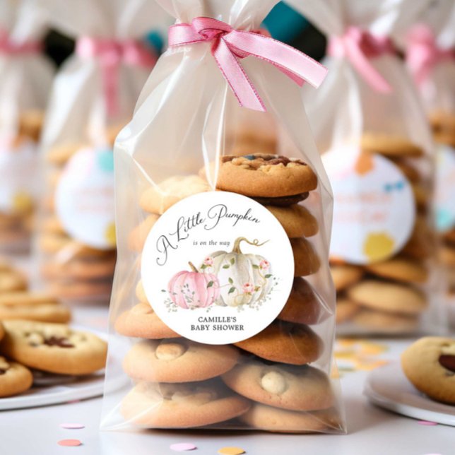 Pegatina Redonda Baby Shower Chica de calabaza otoñal (Subido por el creador)