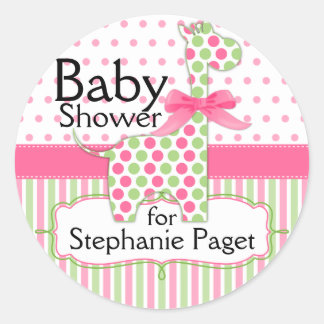 Pegatina Redonda Baby Shower, Chica de Giraffe Rosa y Verde
