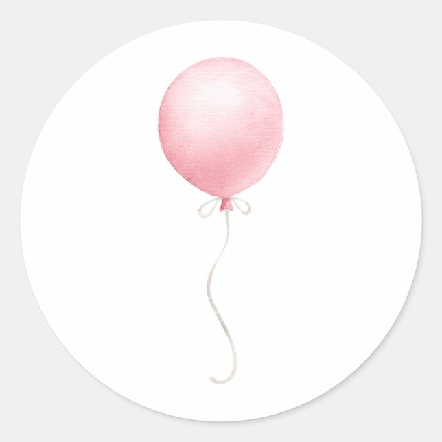 Pegatina Redonda Baby Shower Chica de globos rosados modernos (Anverso)