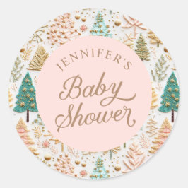 Pegatina Redonda Baby Shower Chica de invierno