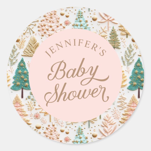 Pegatina Redonda Baby Shower Chica de invierno (Anverso)