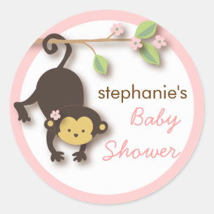 Pegatina Redonda Baby Shower Chica dulce mono moderno en rosa