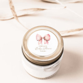 Pegatina Redonda Baby Shower Chica Minimalista Bow rosa