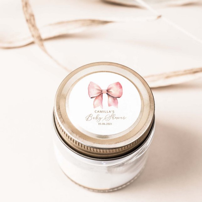 Pegatina Redonda Baby Shower Chica Minimalista Bow rosa (Subido por el creador)