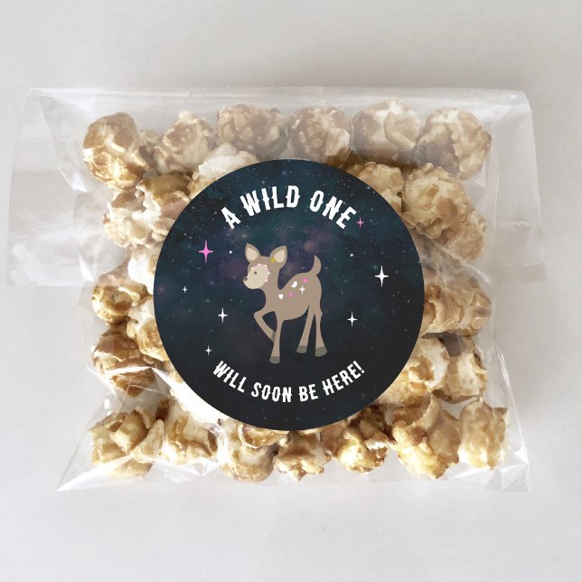 Pegatina Redonda Baby Shower Chica rosado de un ciervo cósmico salv (Subido por el creador)