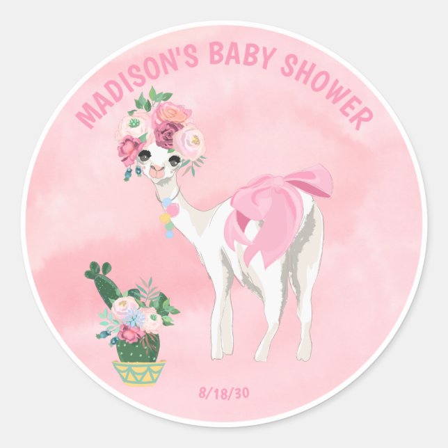 Pegatina Redonda Baby Shower Chicas de La Alfa Rosa (Anverso)
