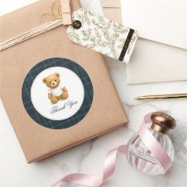 Pegatina Redonda Baby Shower Classic Preppy Bear