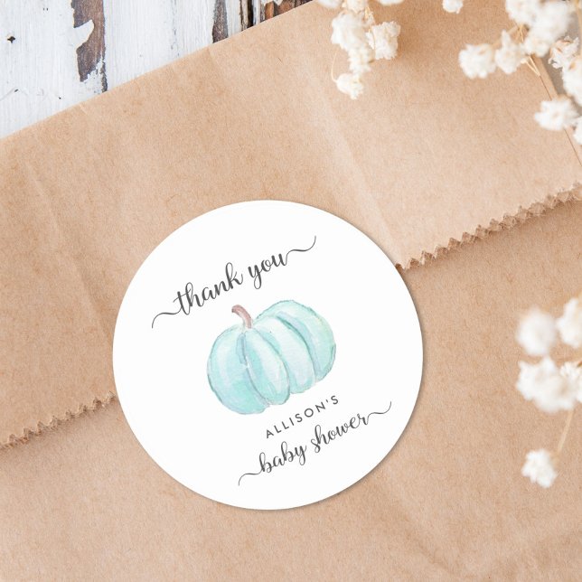 Pegatina Redonda Baby Shower color azul calabaza (Subido por el creador)