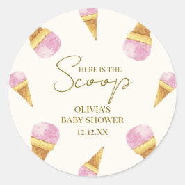 Pegatina Redonda Baby Shower con marco de crema de hielo de verano 