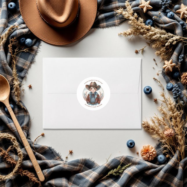 Pegatina Redonda Baby Shower con tema de vaquero del oeste (Western Cowboy Baby Shower Classic Round Sticker)