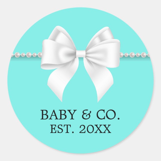 Pegatina Redonda Baby Shower con Tema Elegante Tiffany Aqua Azul Tu (Anverso)