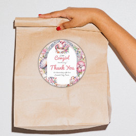 Pegatina Redonda Baby Shower costero rosa de niña pequeña occidenta