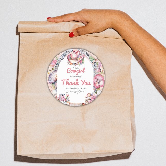 Pegatina Redonda Baby Shower costero rosa de niña pequeña occidenta (Subido por el creador)