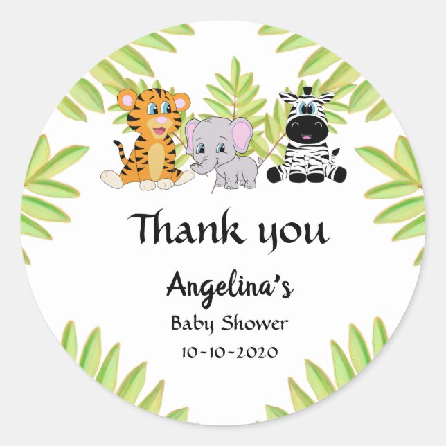 Pegatina Redonda Baby Shower Cute Animal Gracias (Anverso)