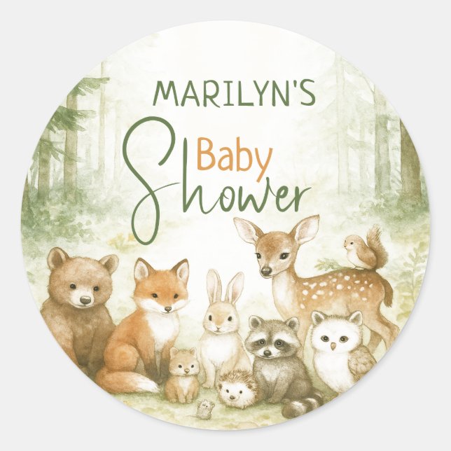 Pegatina Redonda Baby Shower Cute Baby Animals (Anverso)