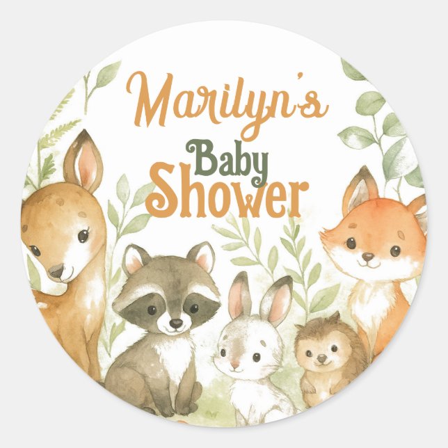 Pegatina Redonda Baby Shower Cute Baby Animals (Anverso)