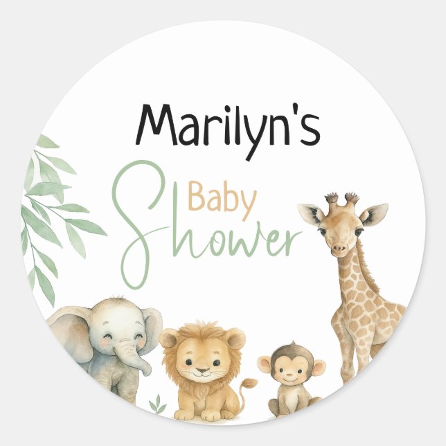 Pegatina Redonda Baby Shower Cute Baby Animals (Anverso)