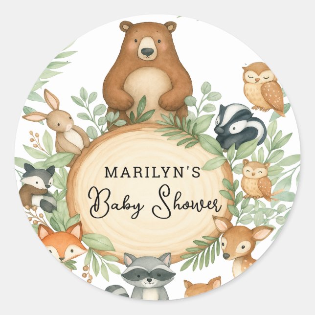 Pegatina Redonda Baby Shower Cute Baby Animals (Anverso)