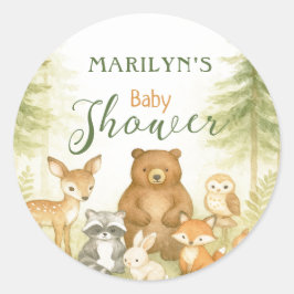 Pegatina Redonda Baby Shower Cute Baby Animals
