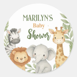 Pegatina Redonda Baby Shower Cute Baby Animals