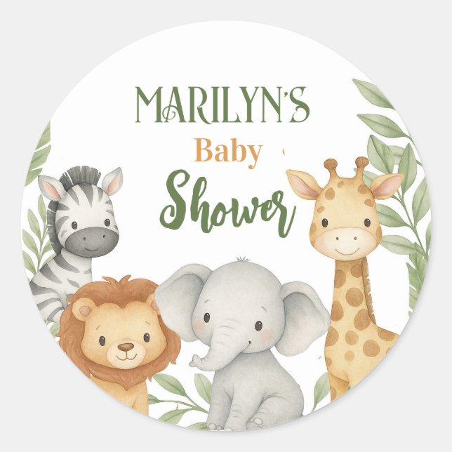 Pegatina Redonda Baby Shower Cute Baby Animals (Anverso)