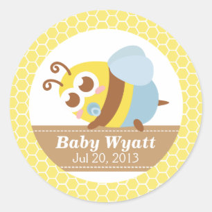 Pegatina Redonda Baby Shower: Cute bebé Abeja con patrón de panal d