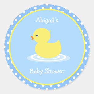 Pegatina Redonda Baby Shower Cute Blue and Yellow Duck