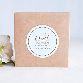 Pegatina Redonda Baby Shower Cute Calligraphy Script Blue Treat