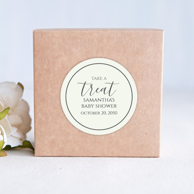 Pegatina Redonda Baby Shower Cute Calligraphy Script Treth Green (Subido por el creador)