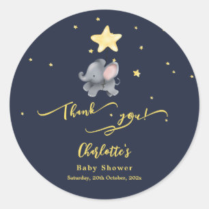 Pegatina Redonda Baby Shower Cute Elephant & Balloon