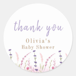 Pegatina Redonda Baby Shower Cute Little Wildflower Garden