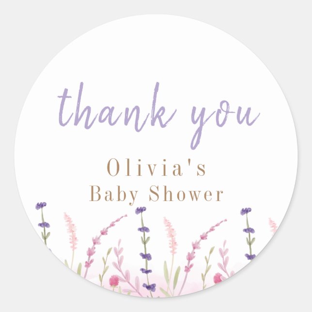 Pegatina Redonda Baby Shower Cute Little Wildflower Garden (Anverso)